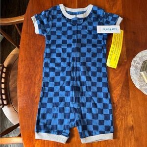 NWT 24 month Carter's Blue Checkered Kids One Piece zip up Romper new with tags